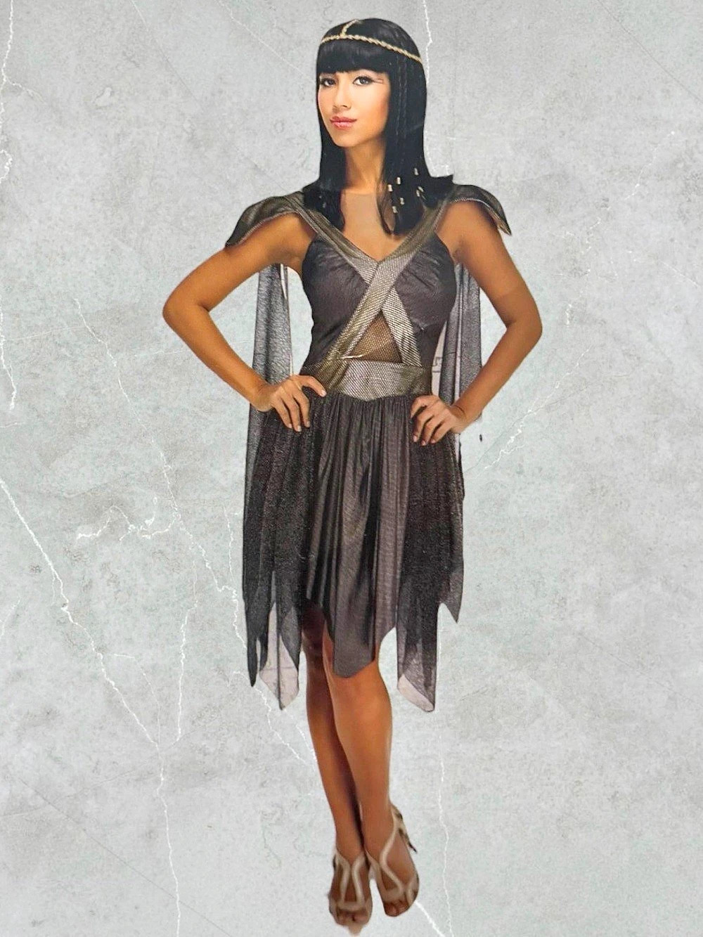 Ethereal Empress Asymmetrical Sheer Dress in Gray & Black Size Large